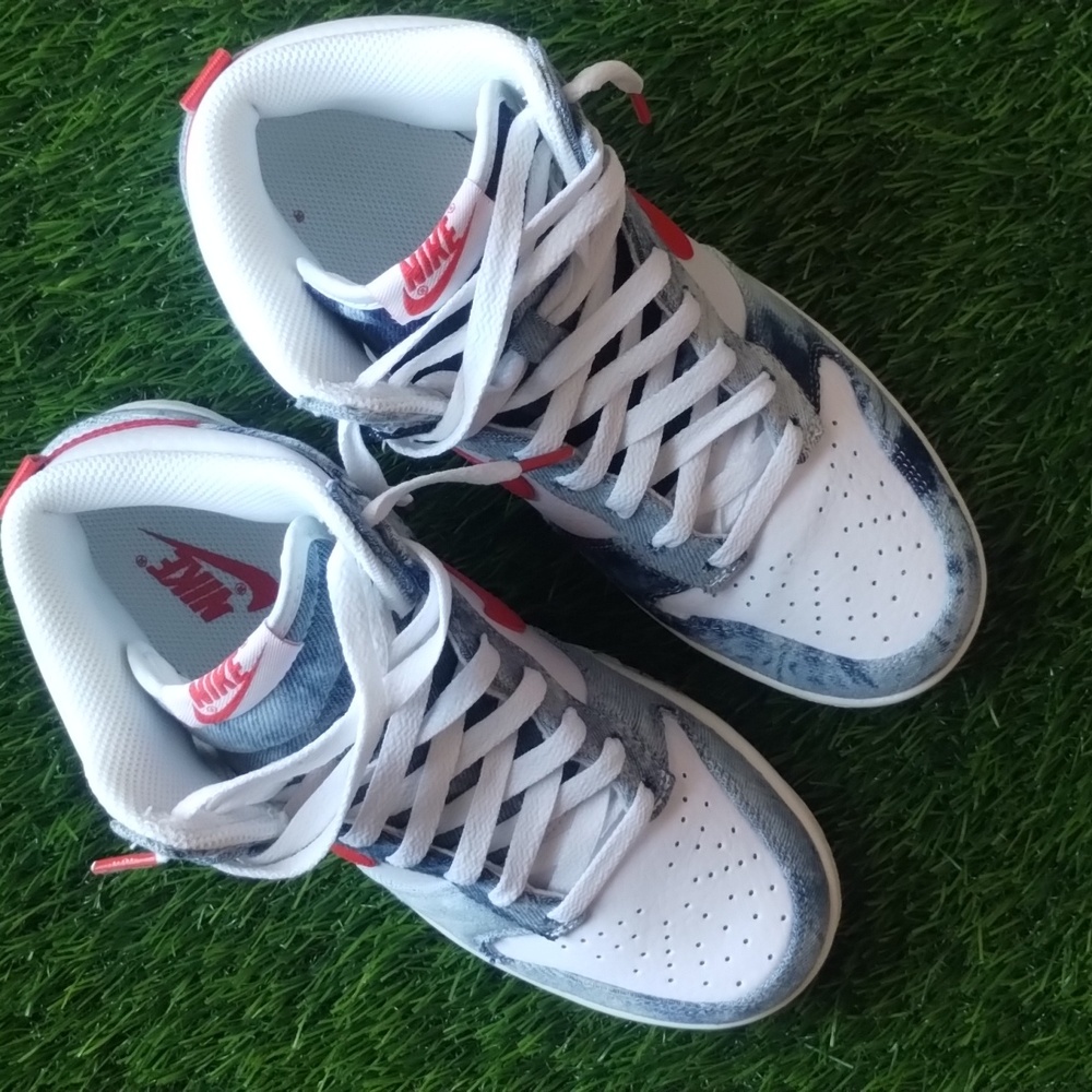 Nike Dunk High Denim Blue White/Sail/Habenero Red Unisex W8 M6.5 - Picture 7 of 16